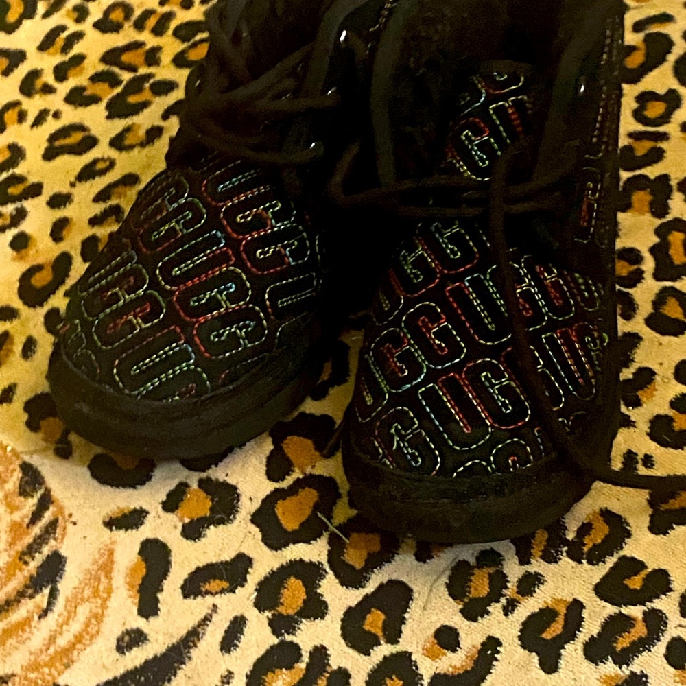 UGG Kids Black Boots with Multicolor Logo